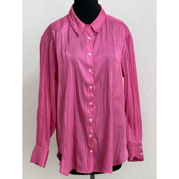 by Anthropologie Women's‎ M Pink Iridescent Button Up Long Sleeve Top Silky Soft - Picture 1 of 7